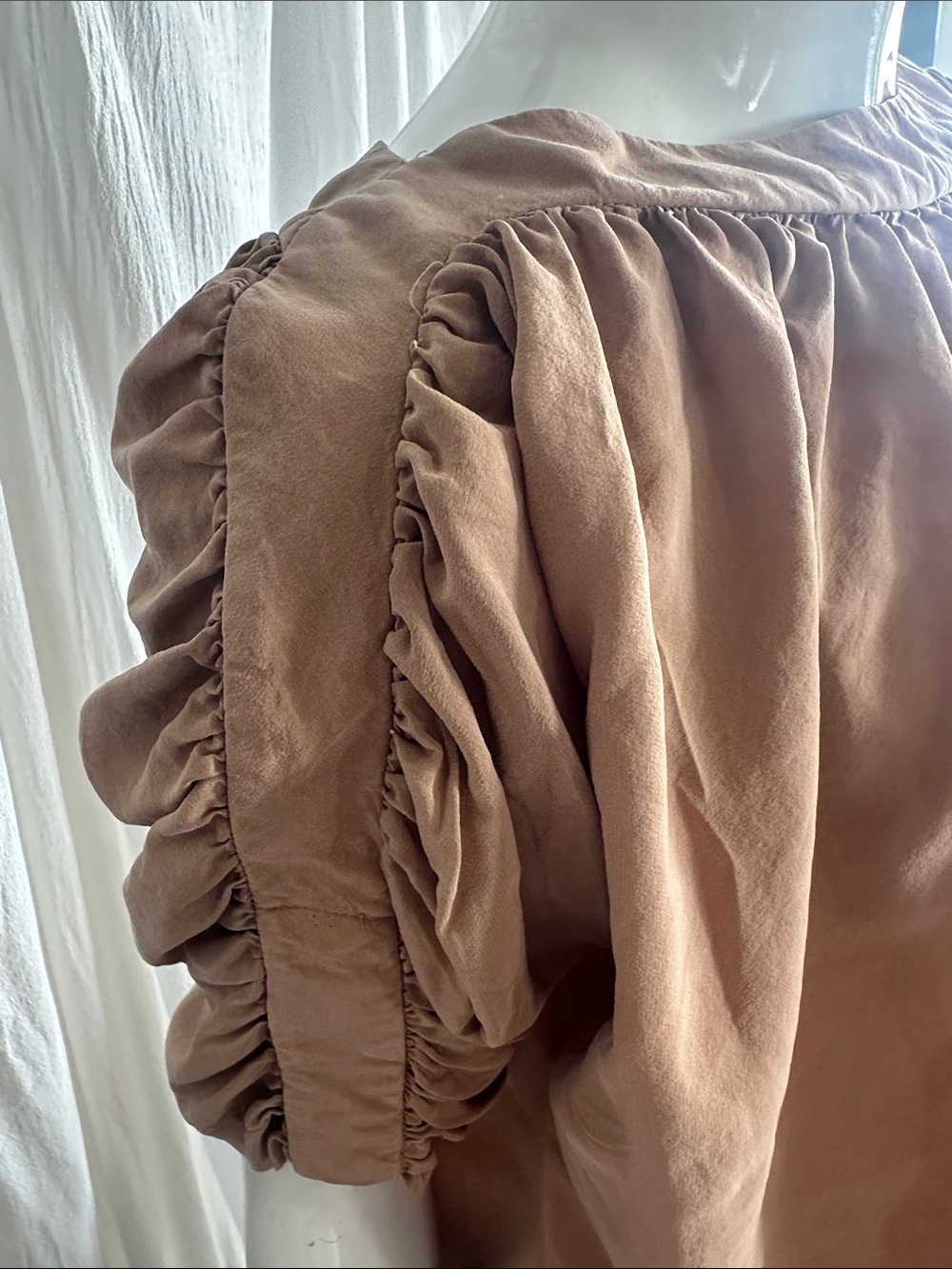 Pure Silk Sand Color Blouse Sheared sleeves Elevated casual